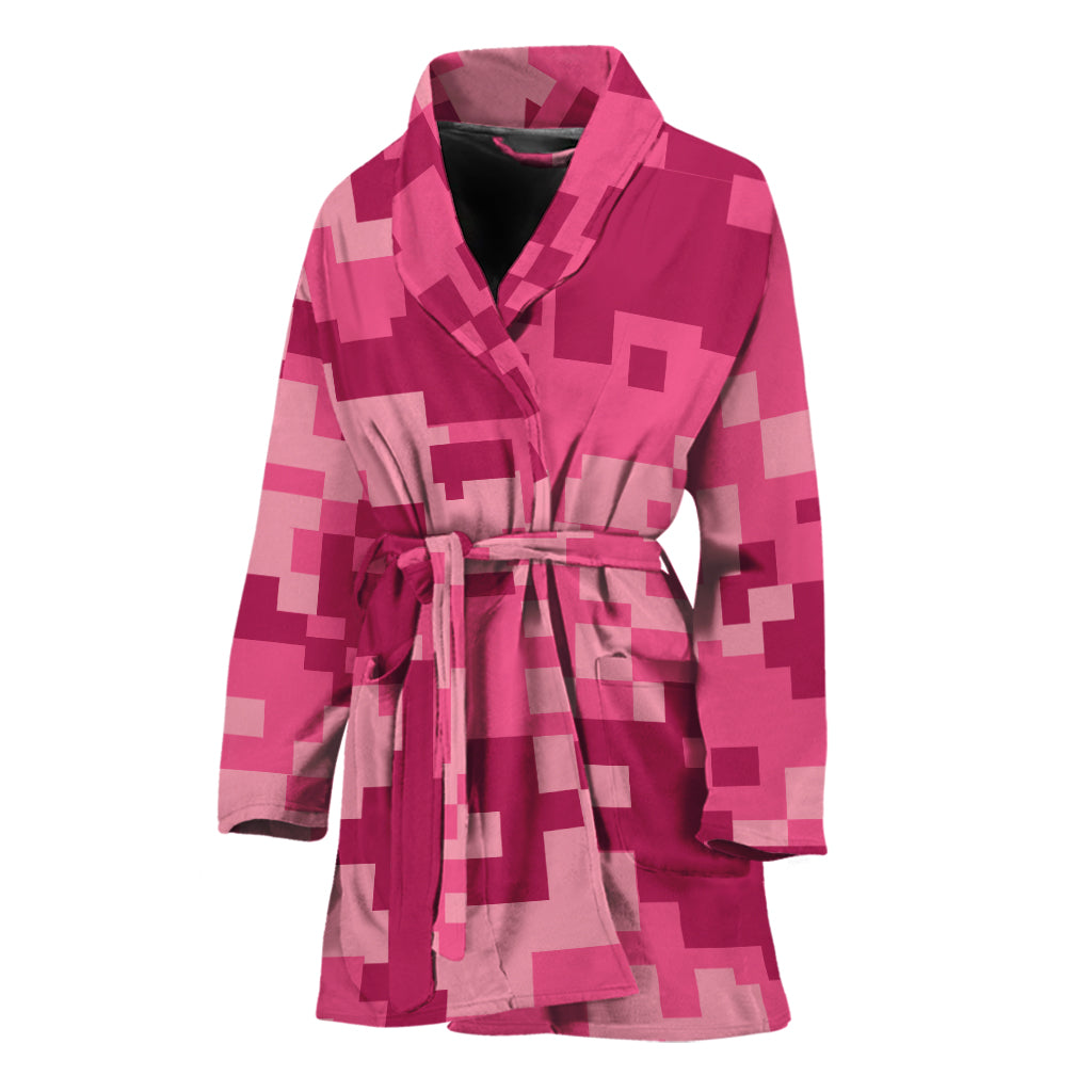 Pink Digital Camo Pattern Print Women's Bathrobe
