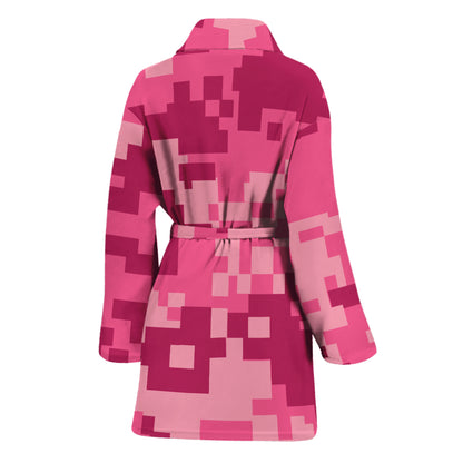 Pink Digital Camo Pattern Print Women's Bathrobe