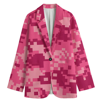 Pink Digital Camo Pattern Print Women's Blazer