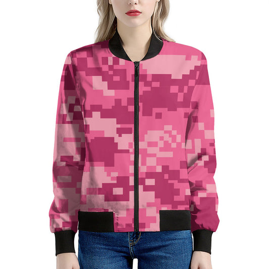 Pink Digital Camo Pattern Print Women's Bomber Jacket