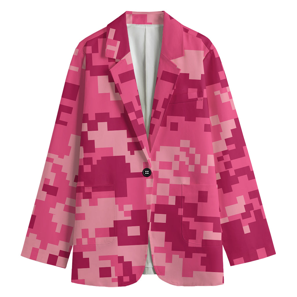 Pink Digital Camo Pattern Print Women's Cotton Blazer