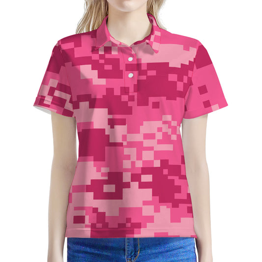 Pink Digital Camo Pattern Print Women's Polo Shirt