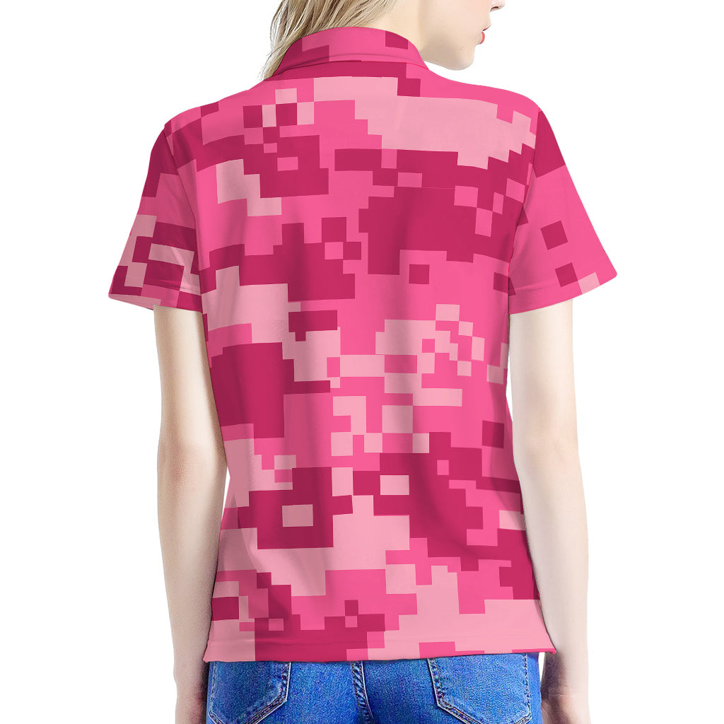 Pink Digital Camo Pattern Print Women's Polo Shirt