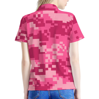 Pink Digital Camo Pattern Print Women's Polo Shirt
