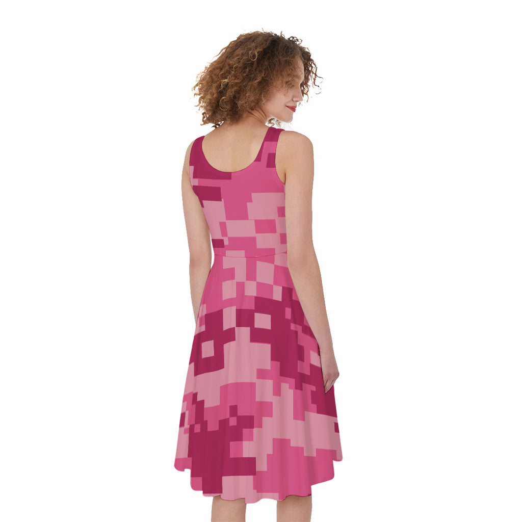 Pink Digital Camo Pattern Print Women's Sleeveless Dress