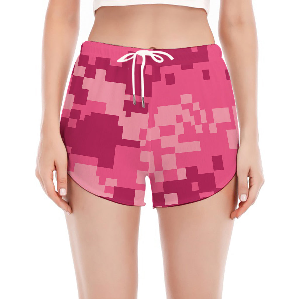 Pink Digital Camo Pattern Print Women's Split Running Shorts