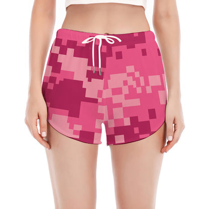 Pink Digital Camo Pattern Print Women's Split Running Shorts