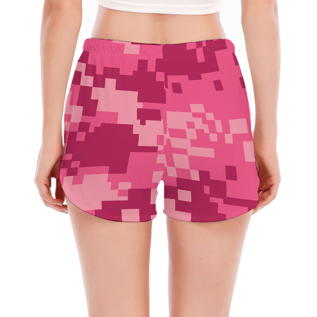 Pink Digital Camo Pattern Print Women's Split Running Shorts