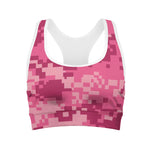 Pink Digital Camo Pattern Print Women's Sports Bra