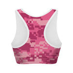 Pink Digital Camo Pattern Print Women's Sports Bra