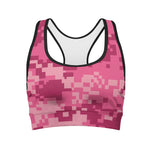 Pink Digital Camo Pattern Print Women's Sports Bra