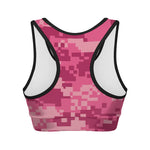 Pink Digital Camo Pattern Print Women's Sports Bra