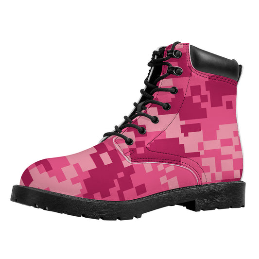 Pink Digital Camo Pattern Print Work Boots