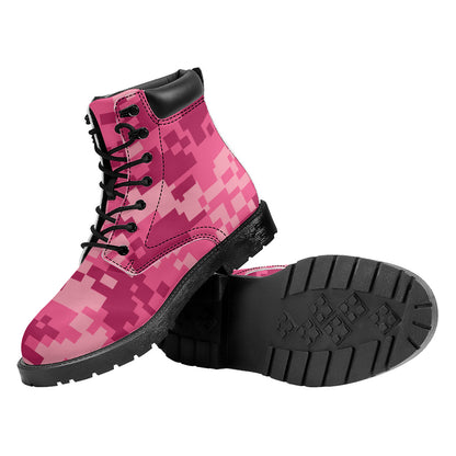 Pink Digital Camo Pattern Print Work Boots