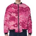 Pink Digital Camo Pattern Print Zip Sleeve Bomber Jacket
