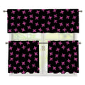 Pink Emo Skull Pattern Print 3 Piece Kitchen Curtains