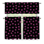 Pink Emo Skull Pattern Print 3 Piece Kitchen Curtains