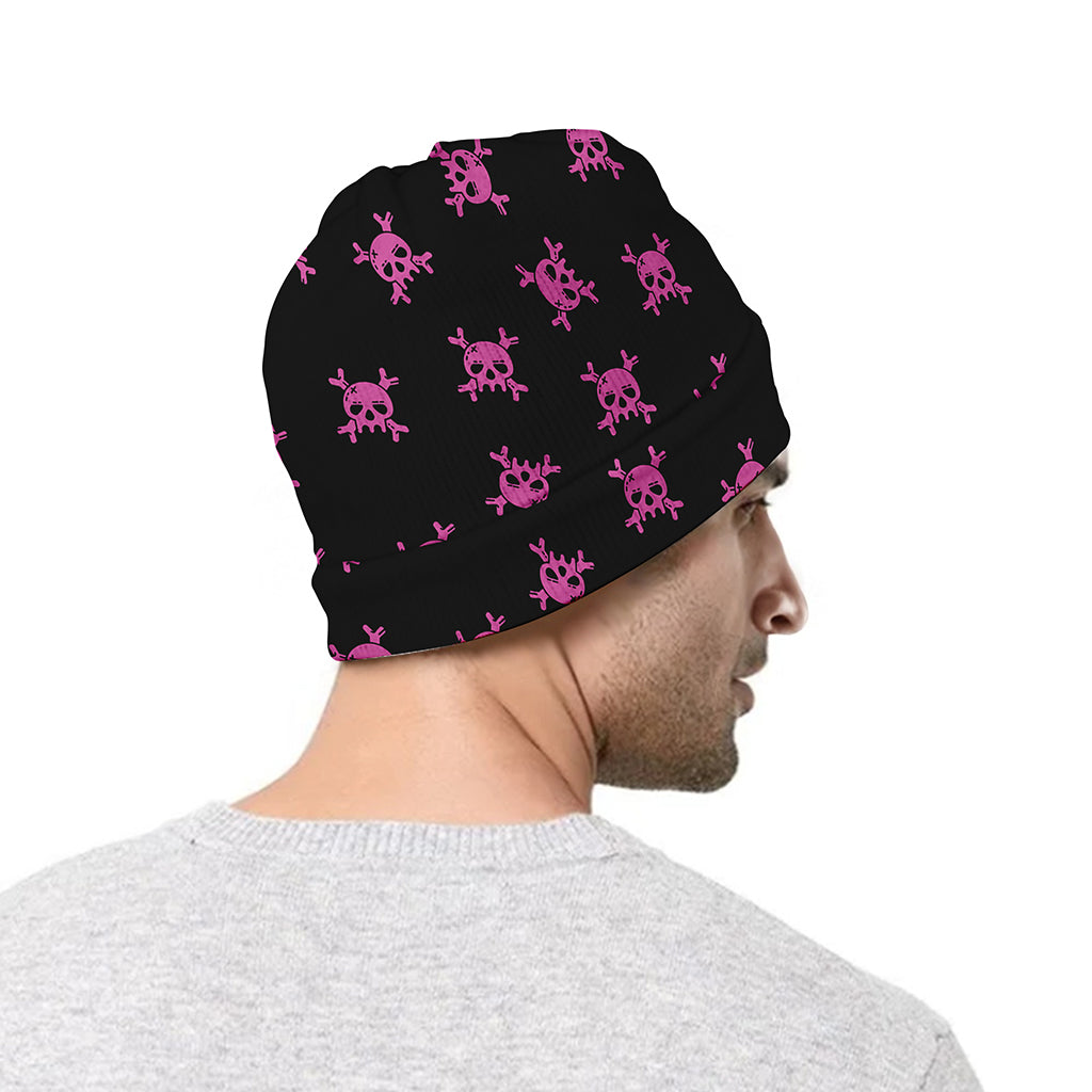 Pink Emo Skull Pattern Print Beanie