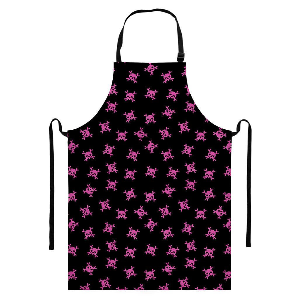 Pink Emo Skull Pattern Print Bib Apron With Pocket