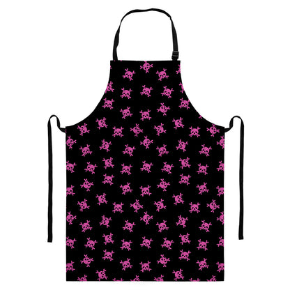 Pink Emo Skull Pattern Print Bib Apron With Pocket