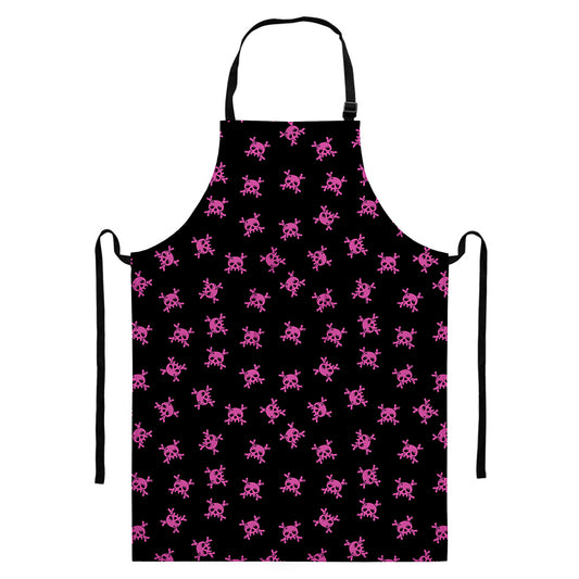 Pink Emo Skull Pattern Print Bib Apron With Pocket