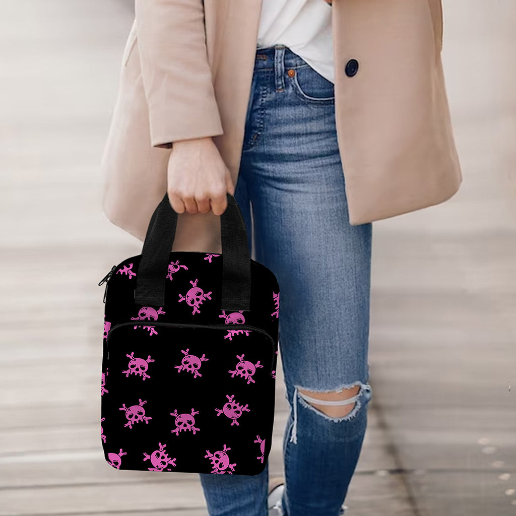 Pink Emo Skull Pattern Print Bible Tote Bag