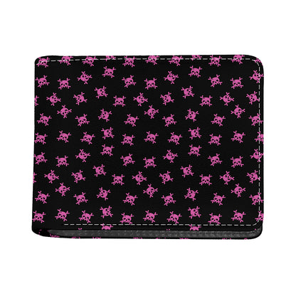 Pink Emo Skull Pattern Print Bifold Wallet