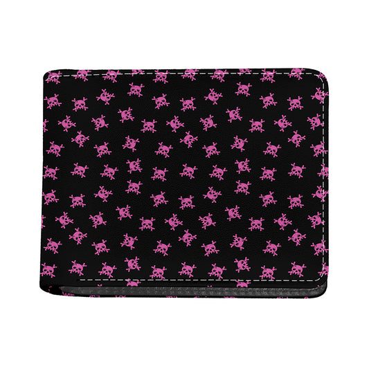 Pink Emo Skull Pattern Print Bifold Wallet