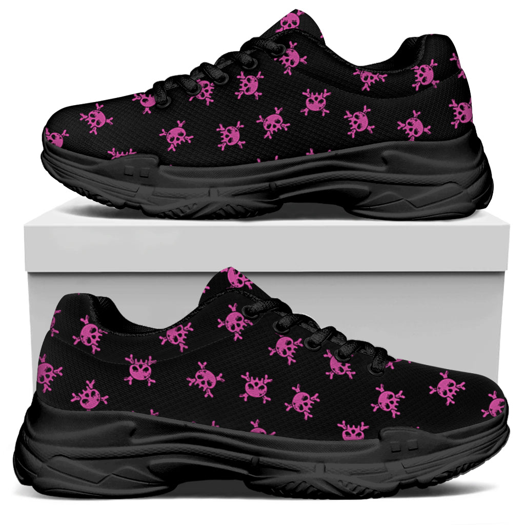 Pink Emo Skull Pattern Print Black Chunky Shoes