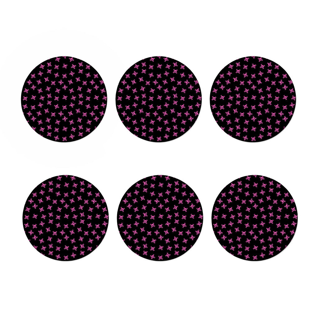 Pink Emo Skull Pattern Print Coaster Set