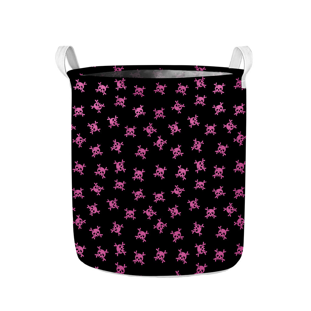 Pink Emo Skull Pattern Print Collapsible Laundry Basket