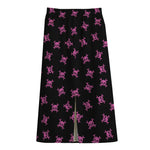 Pink Emo Skull Pattern Print Cotton Front Slit Maxi Skirt