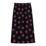 Pink Emo Skull Pattern Print Cotton Front Slit Maxi Skirt