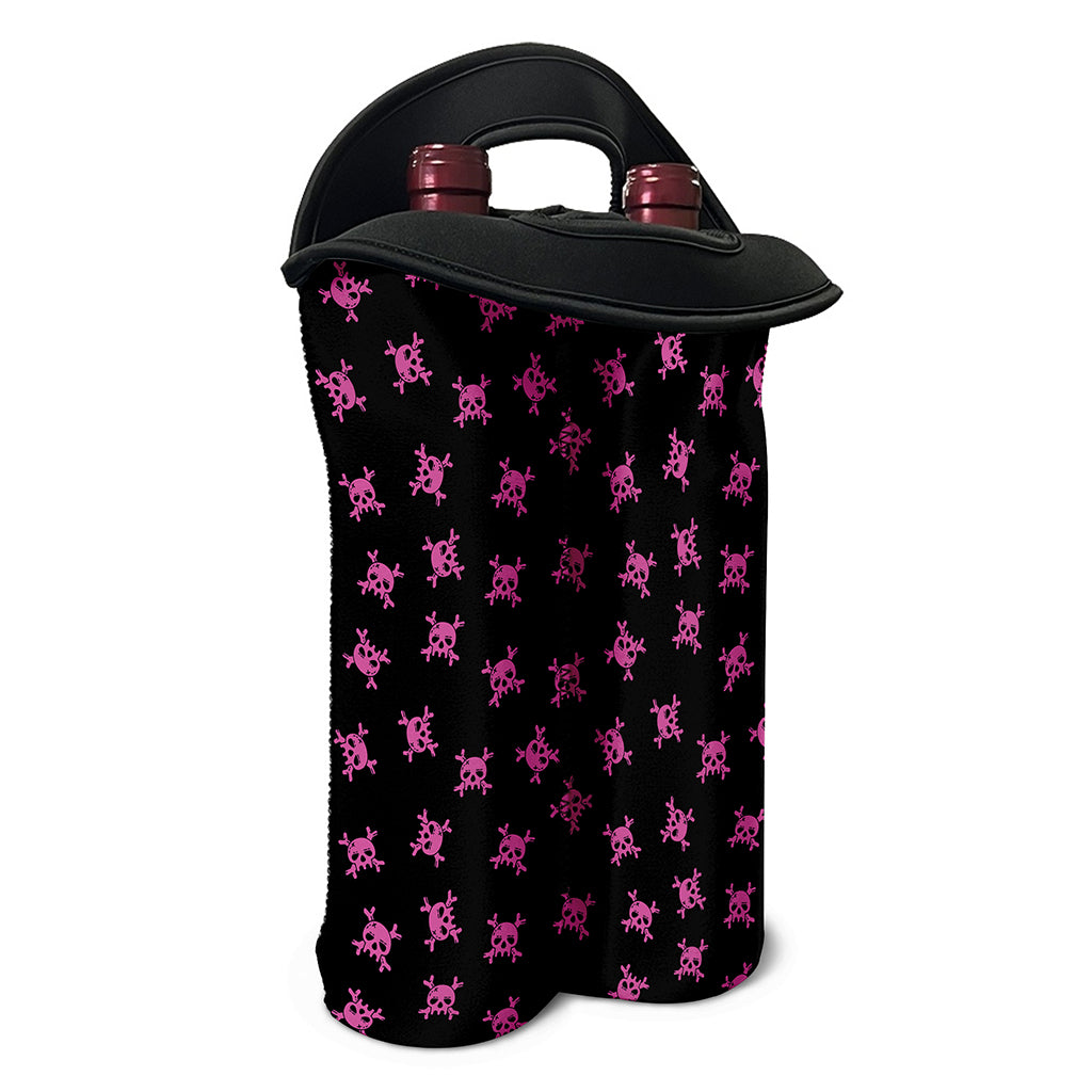 Pink Emo Skull Pattern Print Double Neoprene Wine Tote