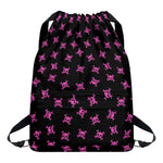 Pink Emo Skull Pattern Print Drawstring Backpack