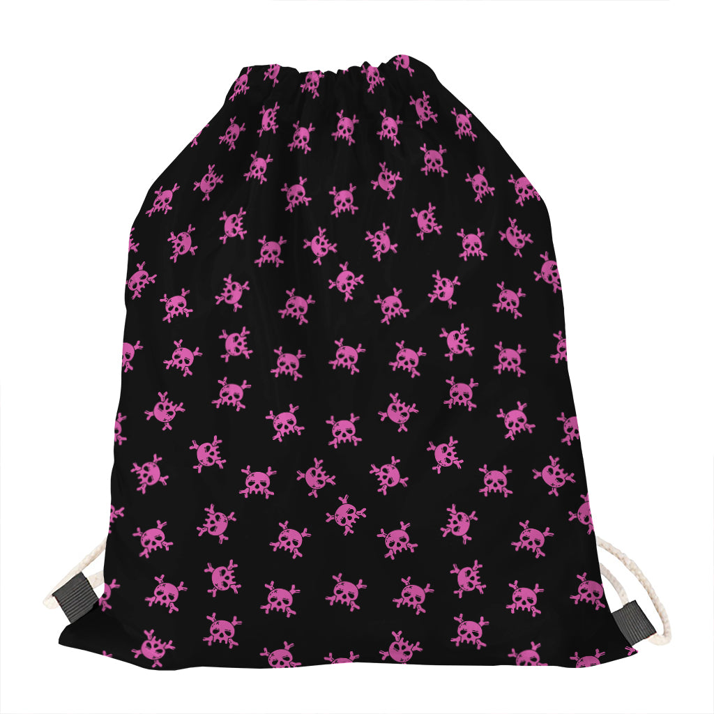 Pink Emo Skull Pattern Print Drawstring Bag