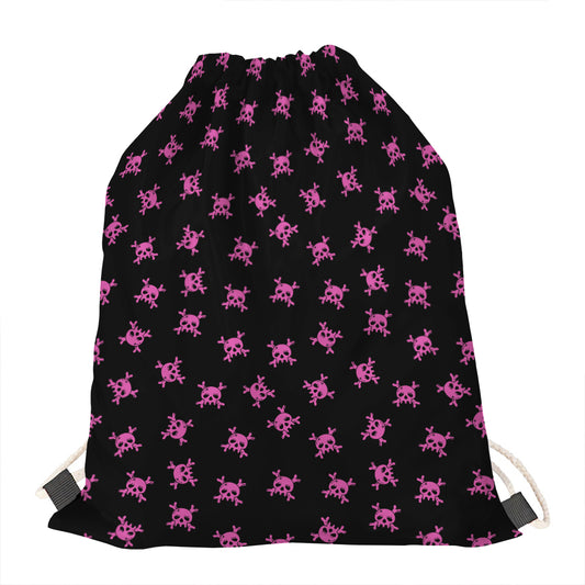 Pink Emo Skull Pattern Print Drawstring Bag