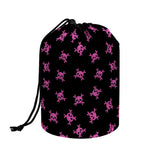 Pink Emo Skull Pattern Print Drawstring Makeup Bag