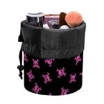 Pink Emo Skull Pattern Print Drawstring Makeup Bag