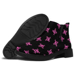 Pink Emo Skull Pattern Print Flat Ankle Boots