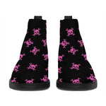 Pink Emo Skull Pattern Print Flat Ankle Boots