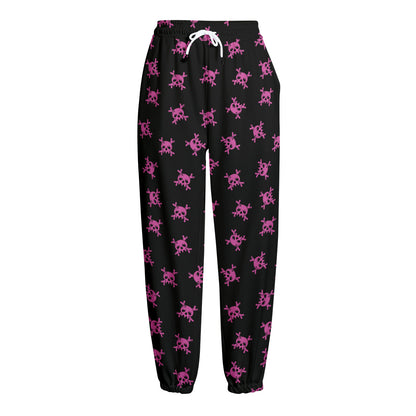 Pink Emo Skull Pattern Print Fleece Lined Knit Pants