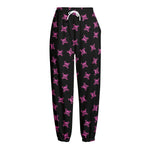 Pink Emo Skull Pattern Print Fleece Lined Knit Pants