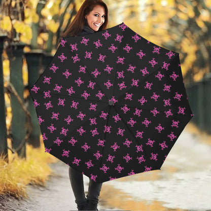 Pink Emo Skull Pattern Print Foldable Umbrella