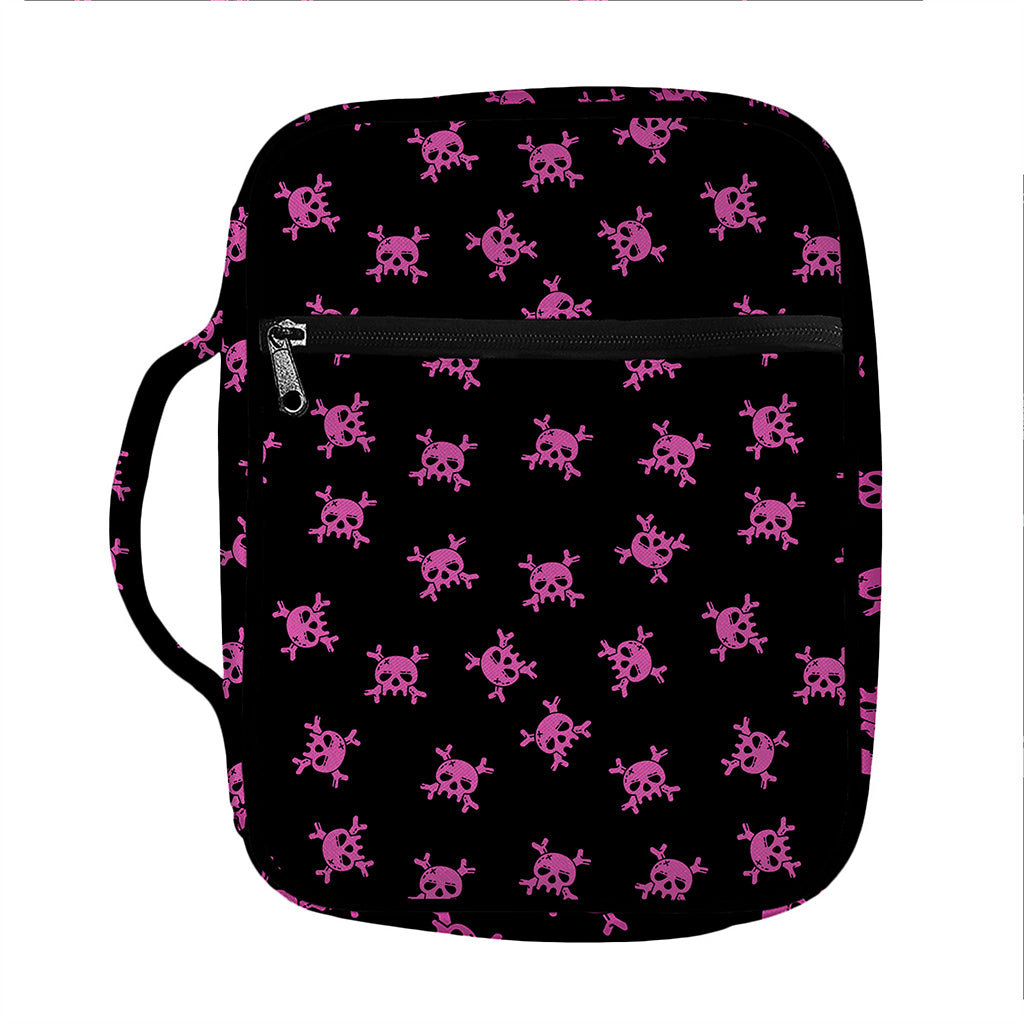 Pink Emo Skull Pattern Print Front Pocket Bible Bag