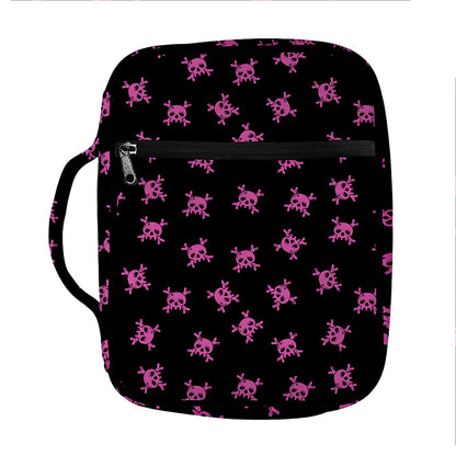 Pink Emo Skull Pattern Print Front Pocket Bible Bag