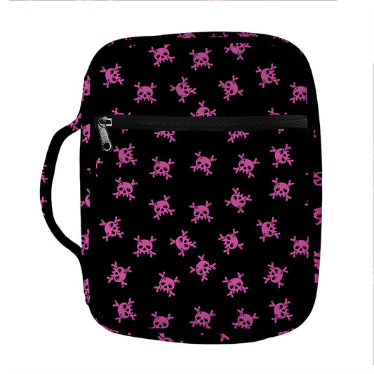 Pink Emo Skull Pattern Print Front Pocket Bible Bag