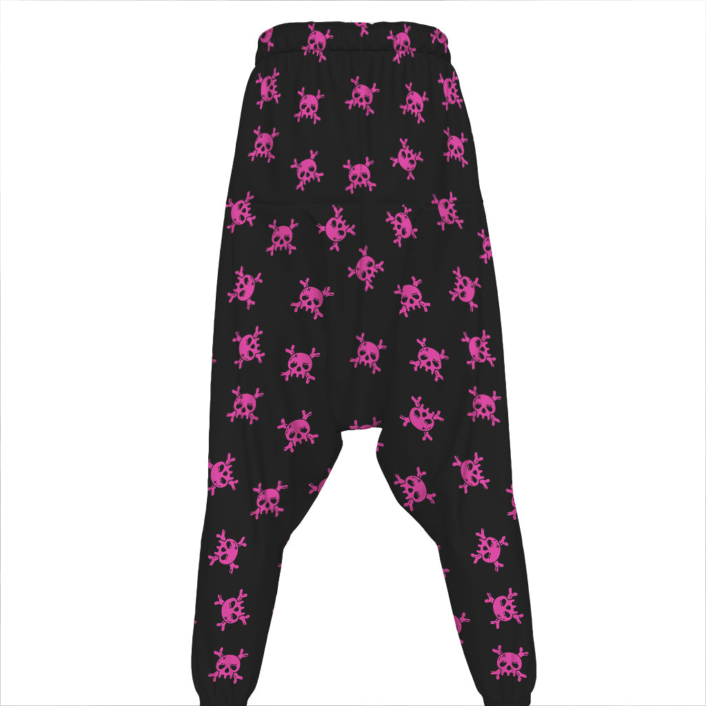 Pink Emo Skull Pattern Print Hammer Pants