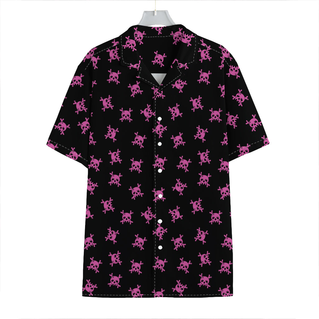 Pink Emo Skull Pattern Print Hawaiian Shirt