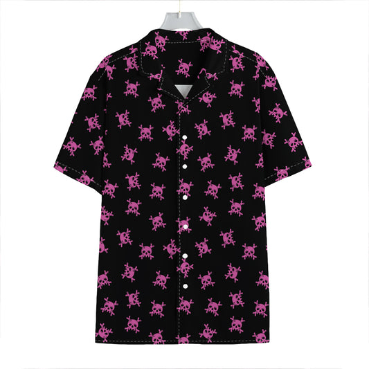 Pink Emo Skull Pattern Print Hawaiian Shirt